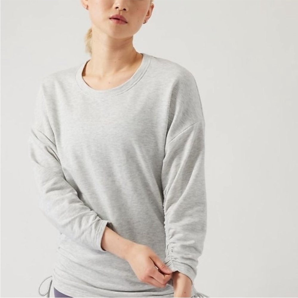 Athleta Lombard Gray Ruched 3/4 Sleeve Crewneck Sweater Sweatshirt Sz S‎
